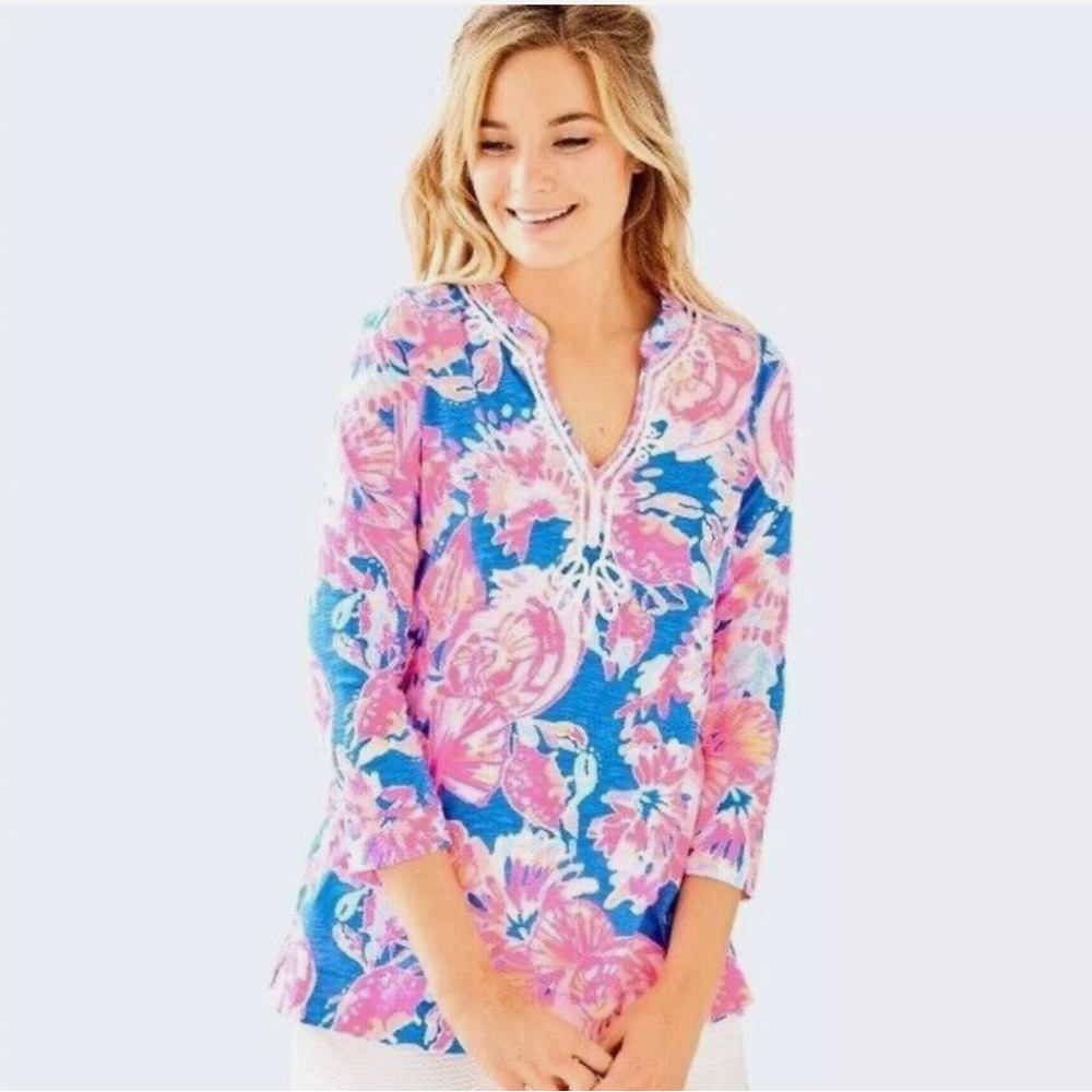 Lilly Pulitzer Kaia Knit Tunic Top Bennet Blue Bay Dreamin Size XXS
